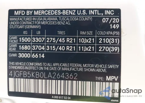 2020 Mercedes-Benz Gle 450 4Matic z USA, uszkodzony, nr VIN 4JGFB5KB0LA264362